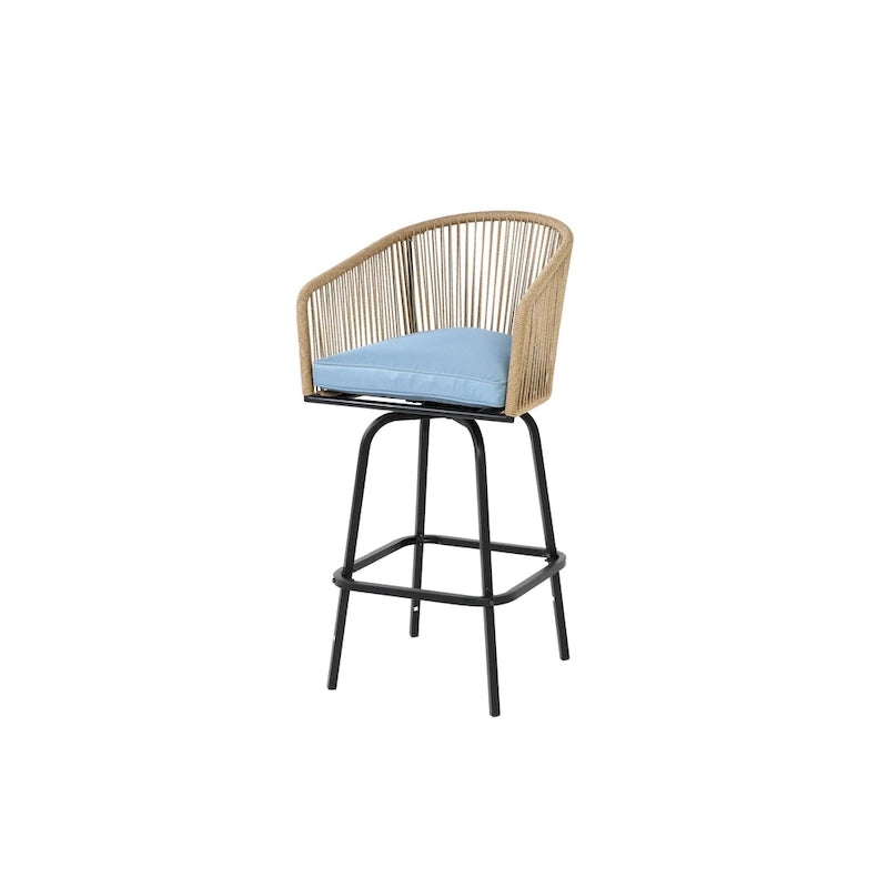Outdoor Rattan Bar Stools Set of 4 with Armrests and Backrest