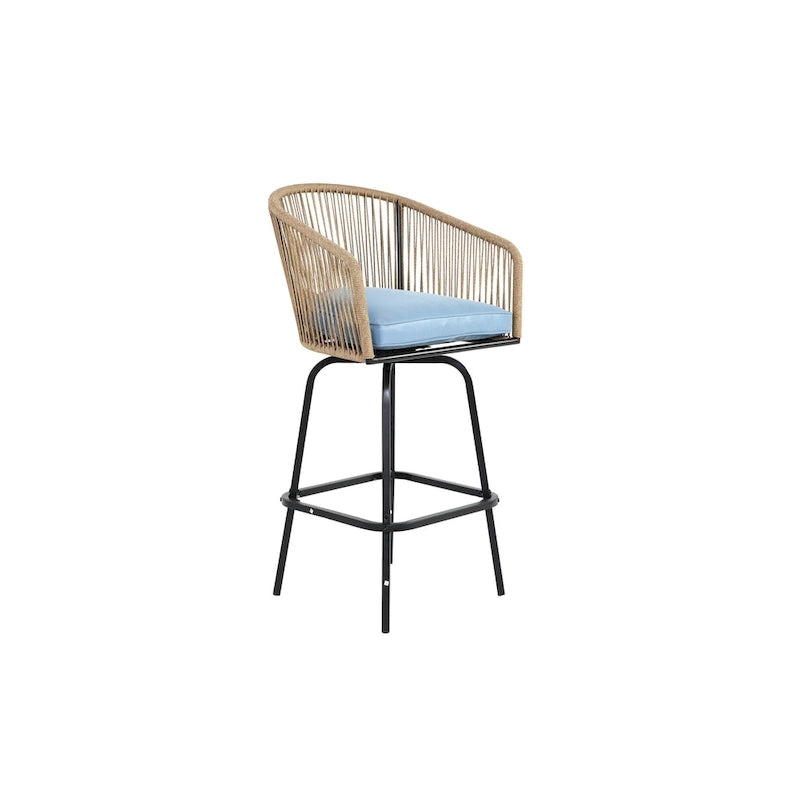 Outdoor Rattan Bar Stools Set of 4 with Armrests and Backrest