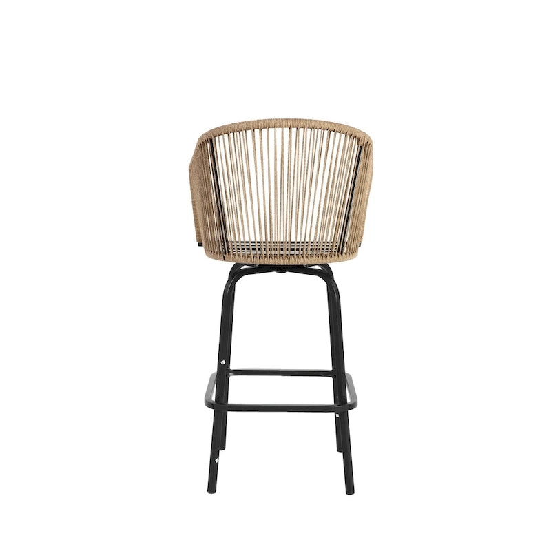 Outdoor Rattan Bar Stools Set of 4 with Armrests and Backrest