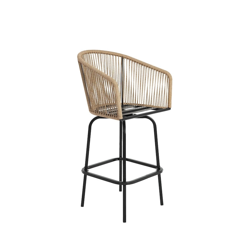 Outdoor Rattan Bar Stools Set of 4 with Armrests and Backrest