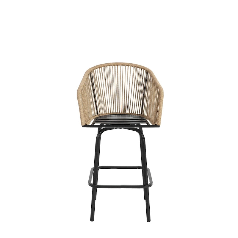Outdoor Rattan Bar Stools Set of 4 with Armrests and Backrest
