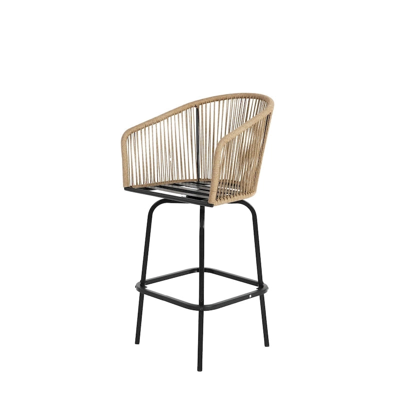 Outdoor Rattan Bar Stools Set of 4 with Armrests and Backrest