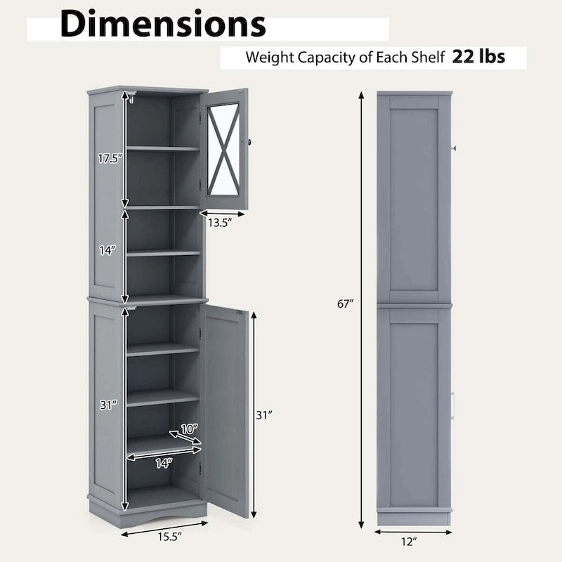 67 Tall Bathroom Cabinet Freestanding Storage Cabinet with 5 - See Details