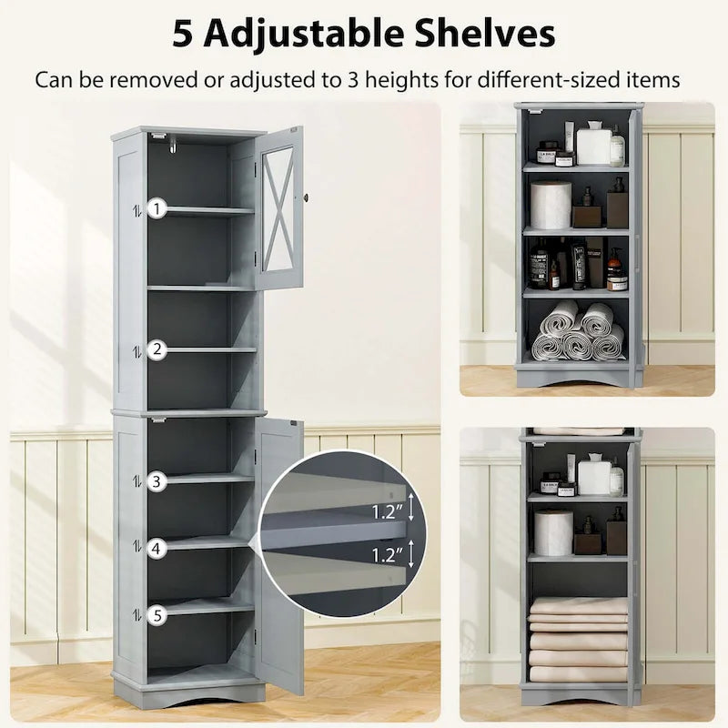 67 Tall Bathroom Cabinet Freestanding Storage Cabinet with 5 - See Details