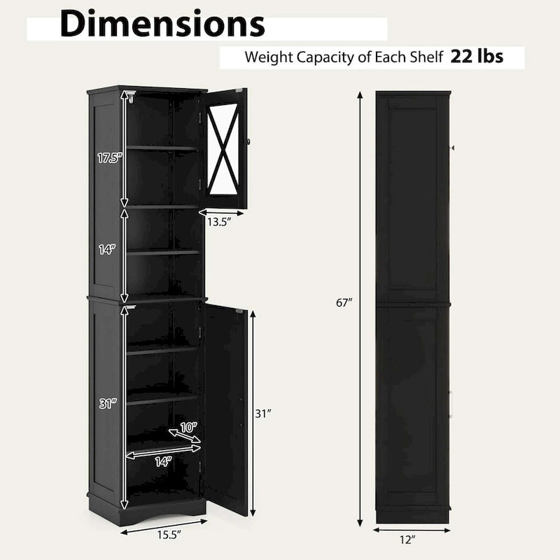 67 Tall Bathroom Cabinet Freestanding Storage Cabinet with 5 - See Details