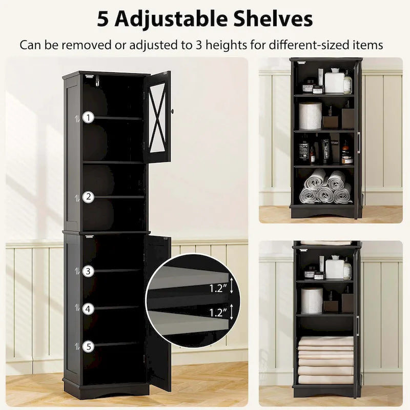 67 Tall Bathroom Cabinet Freestanding Storage Cabinet with 5 - See Details