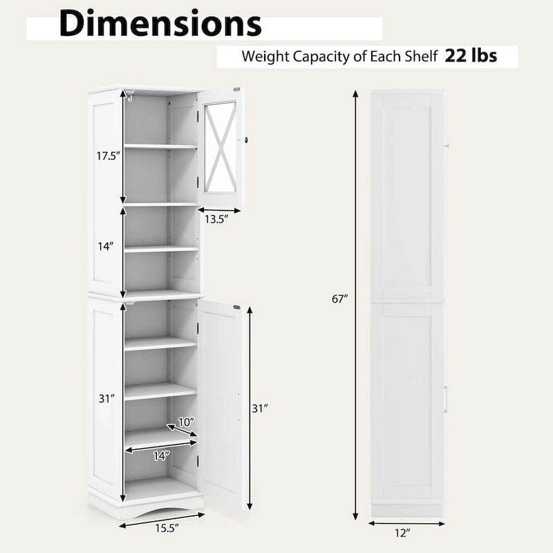 67 Tall Bathroom Cabinet Freestanding Storage Cabinet with 5 - See Details
