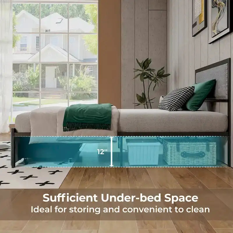 Twin Size Metal Bed Frame with Storage Drawer and LED Light Strip