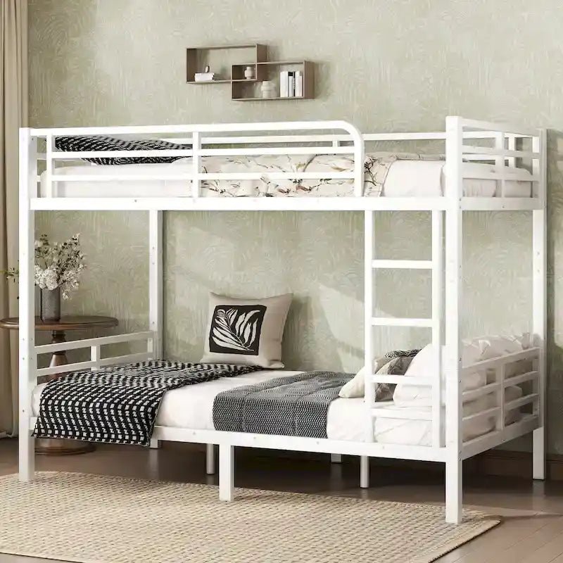 Metal Twin XL over Twin XL Bunk Bed, White, No Box Spring Needed