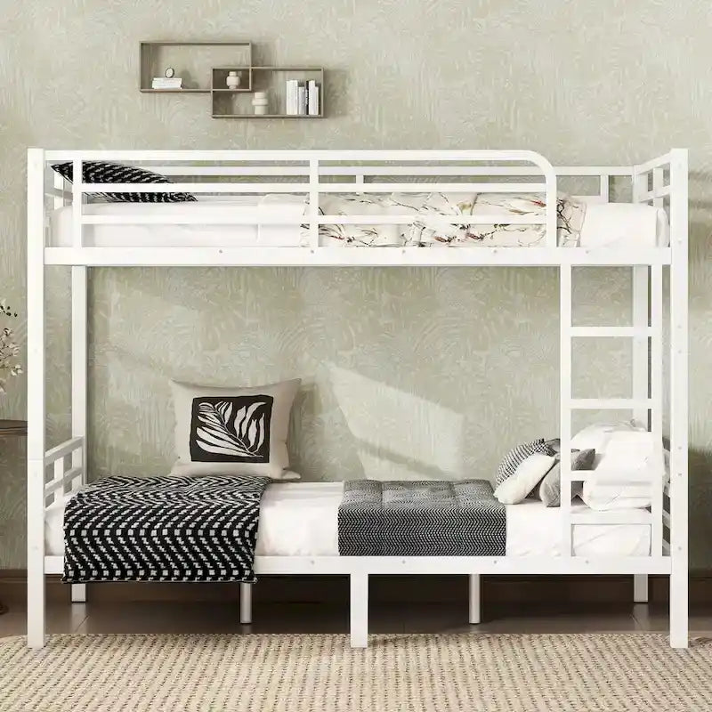 Metal Twin XL over Twin XL Bunk Bed, White, No Box Spring Needed