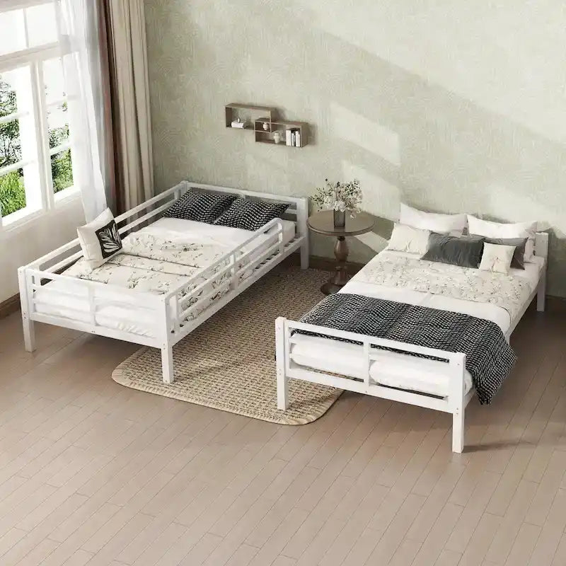 Metal Twin XL over Twin XL Bunk Bed, White, No Box Spring Needed