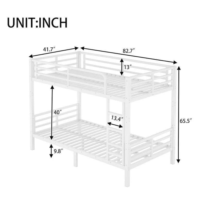 Metal Twin XL over Twin XL Bunk Bed, White, No Box Spring Needed