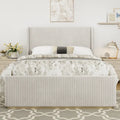 King Size Corduroy Upholstered Bed with 47 Inch Wingback Headboard