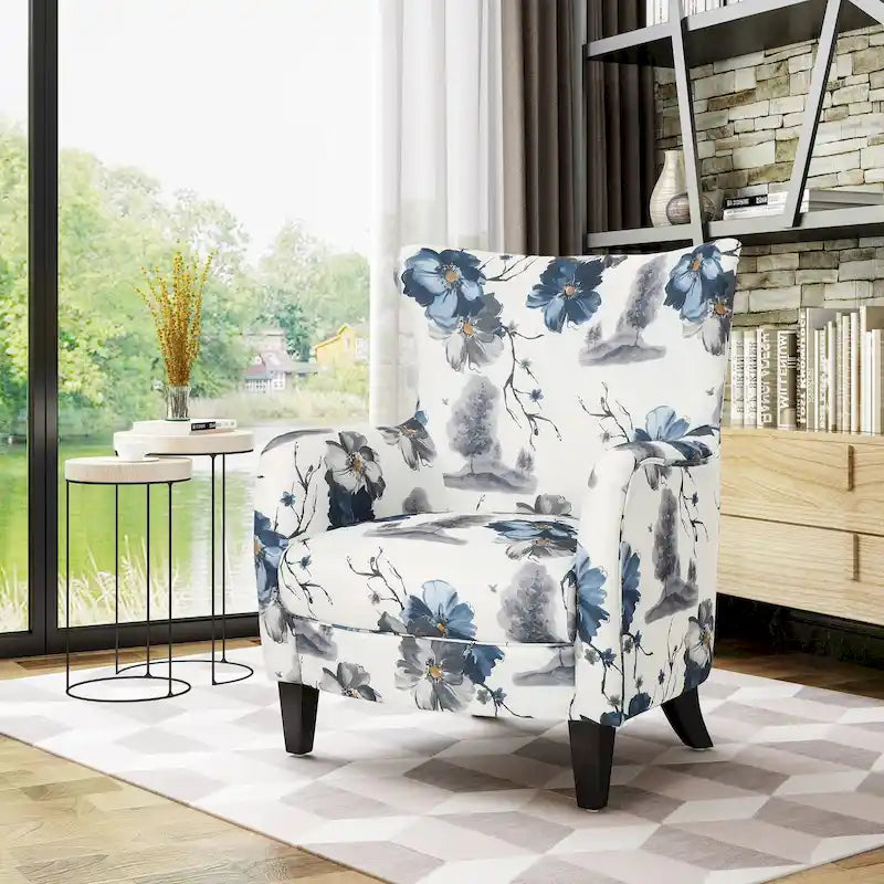 High Back Upholstered Armchair with Wood Legs for Living Room