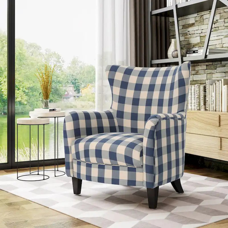 High Back Upholstered Armchair with Wood Legs for Living Room