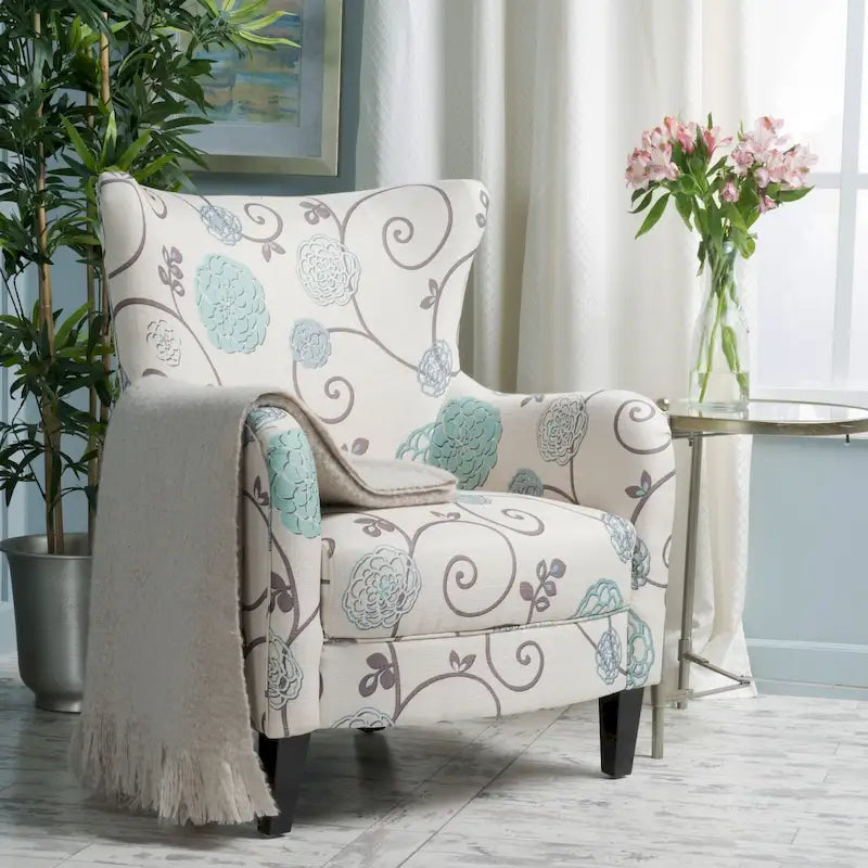 High Back Upholstered Armchair with Wood Legs for Living Room