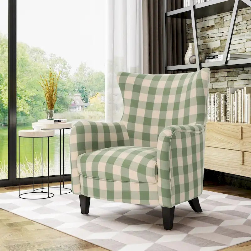 High Back Upholstered Armchair with Wood Legs for Living Room