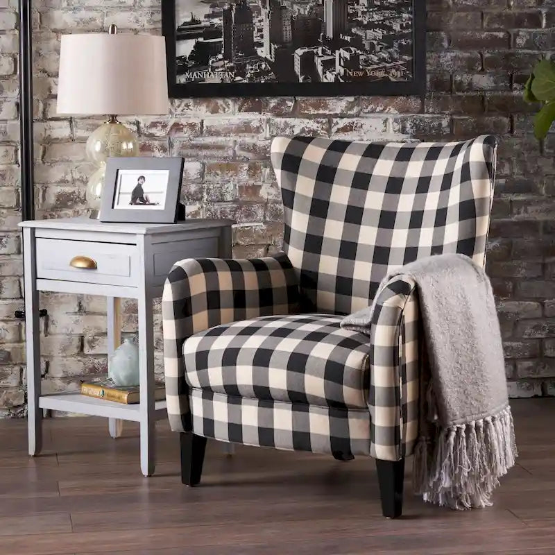 High Back Upholstered Armchair with Wood Legs for Living Room