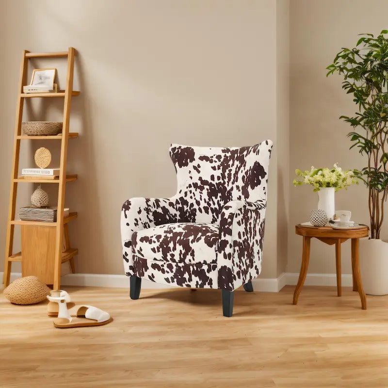 High Back Upholstered Armchair with Wood Legs for Living Room