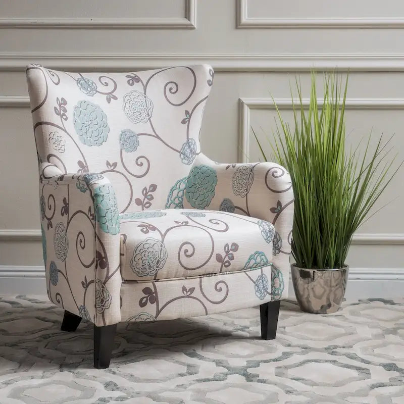 High Back Upholstered Armchair with Wood Legs for Living Room