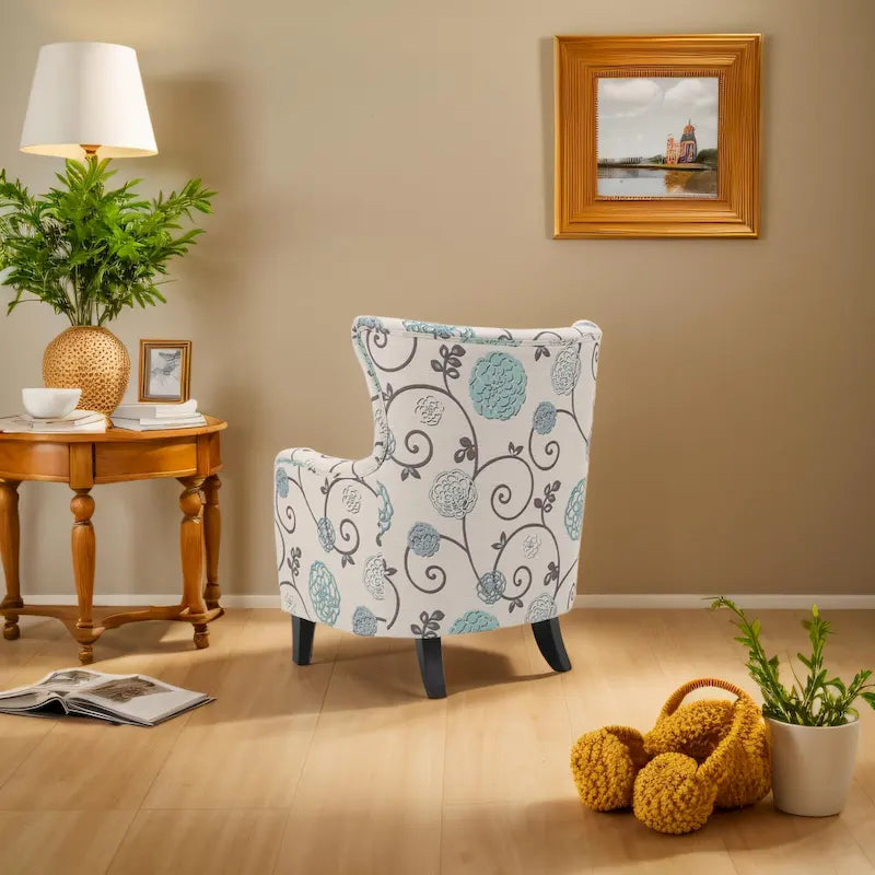 High Back Upholstered Armchair with Wood Legs for Living Room