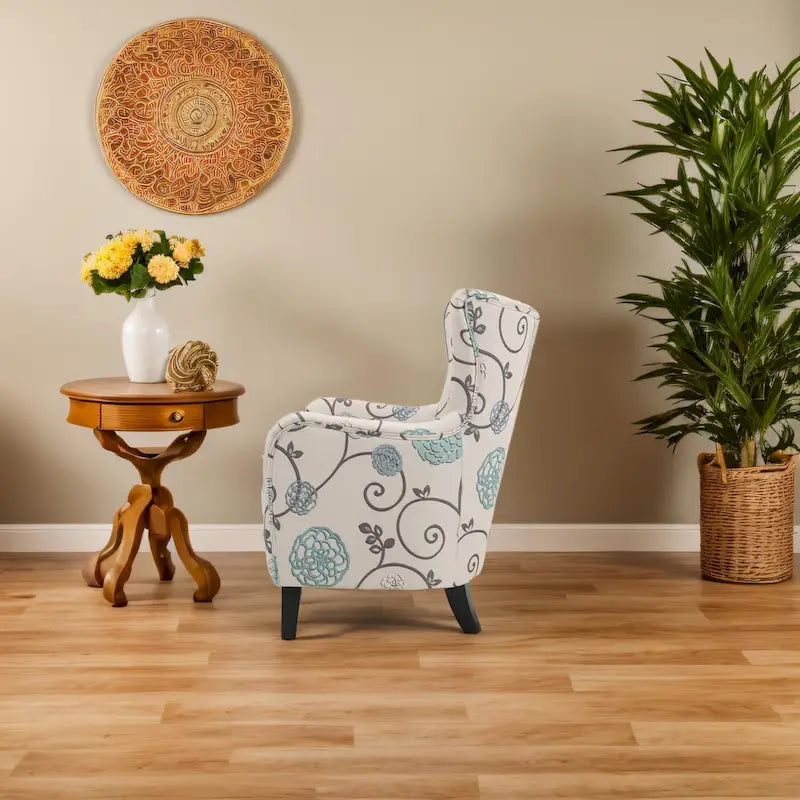 High Back Upholstered Armchair with Wood Legs for Living Room