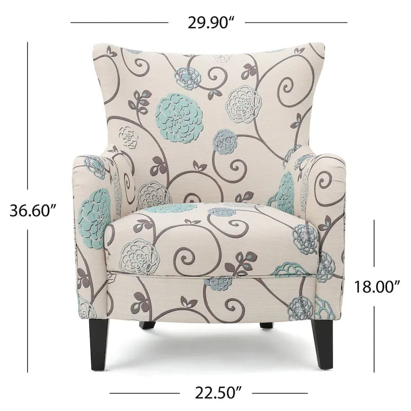 High Back Upholstered Armchair with Wood Legs for Living Room