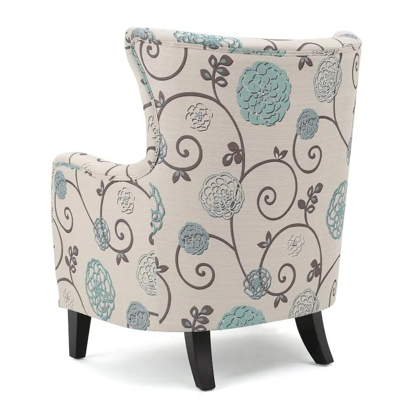 High Back Upholstered Armchair with Wood Legs for Living Room