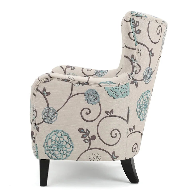 High Back Upholstered Armchair with Wood Legs for Living Room