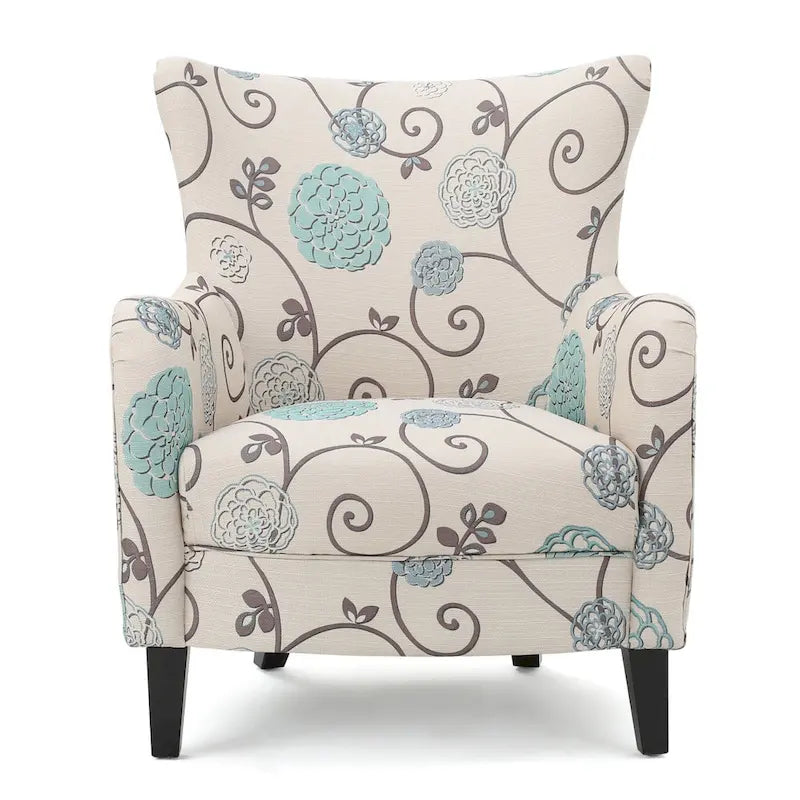 High Back Upholstered Armchair with Wood Legs for Living Room