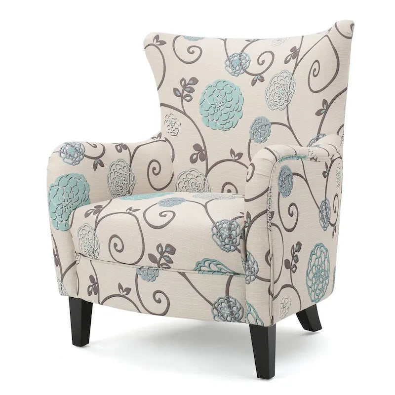 High Back Upholstered Armchair with Wood Legs for Living Room