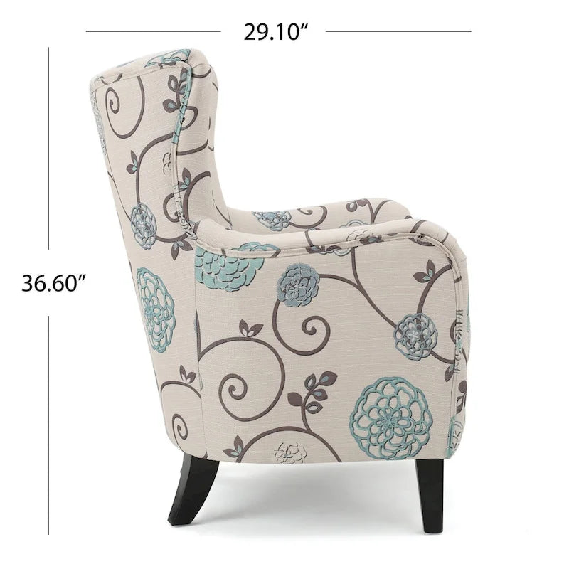 High Back Upholstered Armchair with Wood Legs for Living Room