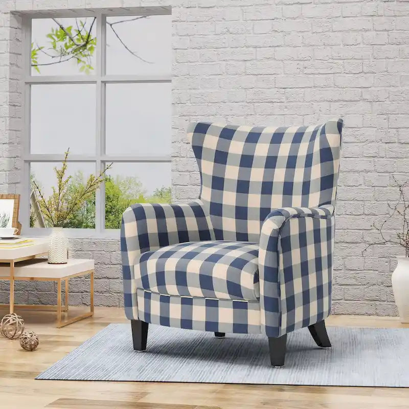 High Back Upholstered Armchair with Wood Legs for Living Room