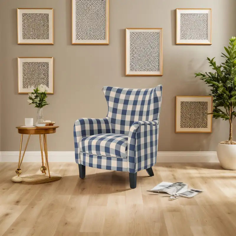 High Back Upholstered Armchair with Wood Legs for Living Room