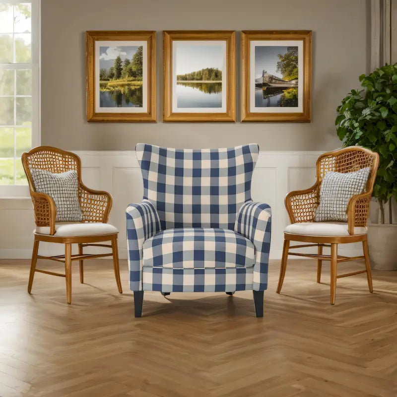 High Back Upholstered Armchair with Wood Legs for Living Room