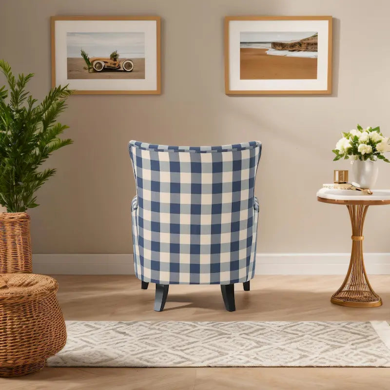 High Back Upholstered Armchair with Wood Legs for Living Room