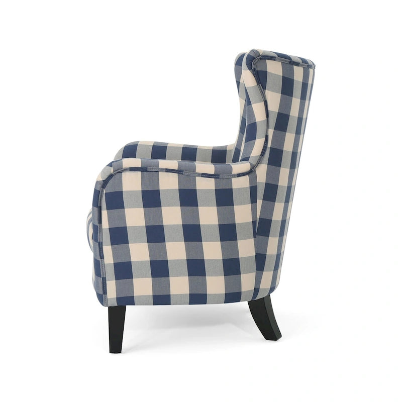 High Back Upholstered Armchair with Wood Legs for Living Room