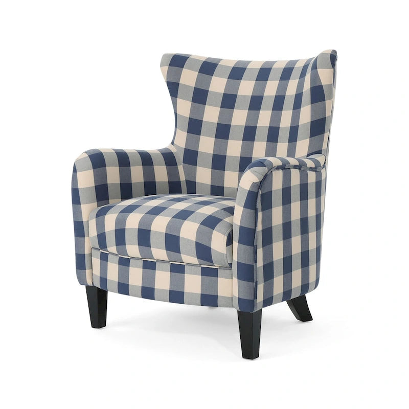 High Back Upholstered Armchair with Wood Legs for Living Room