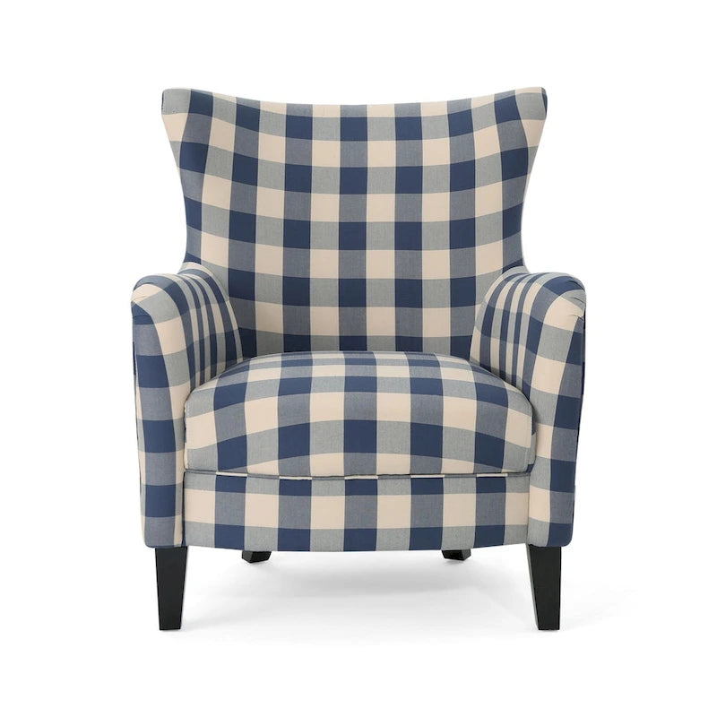High Back Upholstered Armchair with Wood Legs for Living Room