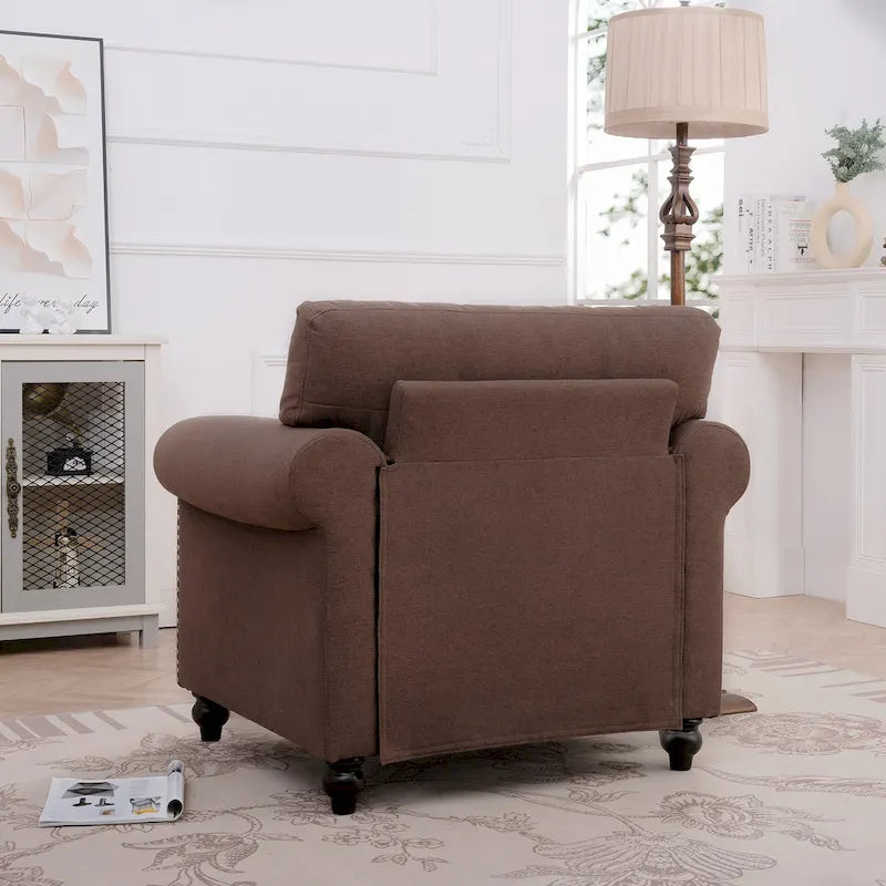 Brown Modern 37.4 Upholstered Accent Chair with Solid Wood Frame and Nailheads for Living Room