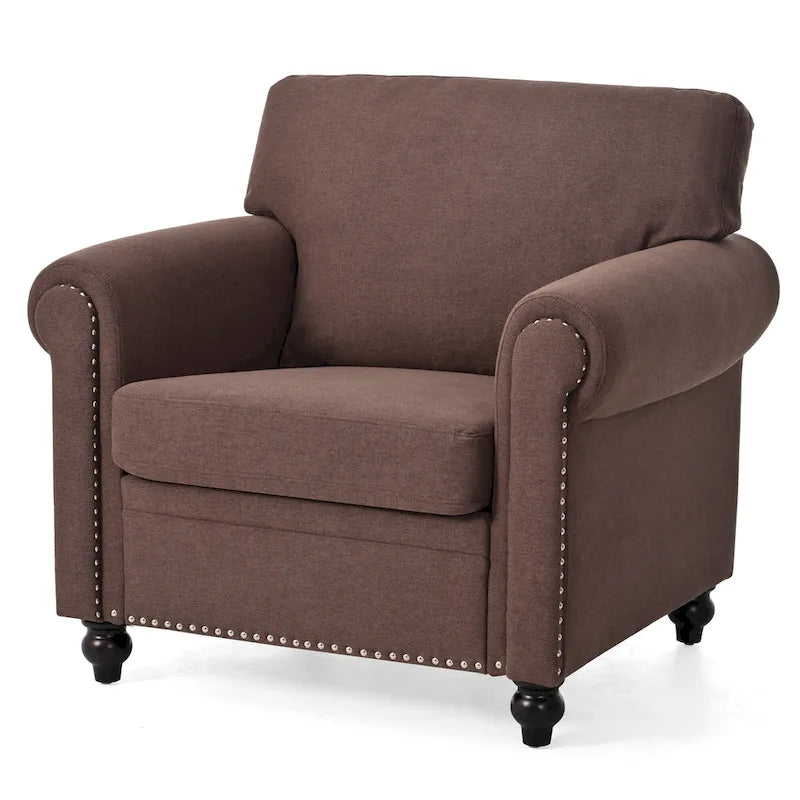 Brown Modern 37.4 Upholstered Accent Chair with Solid Wood Frame and Nailheads for Living Room