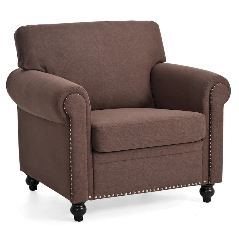 Brown Modern 37.4 Upholstered Accent Chair with Solid Wood Frame and Nailheads for Living Room