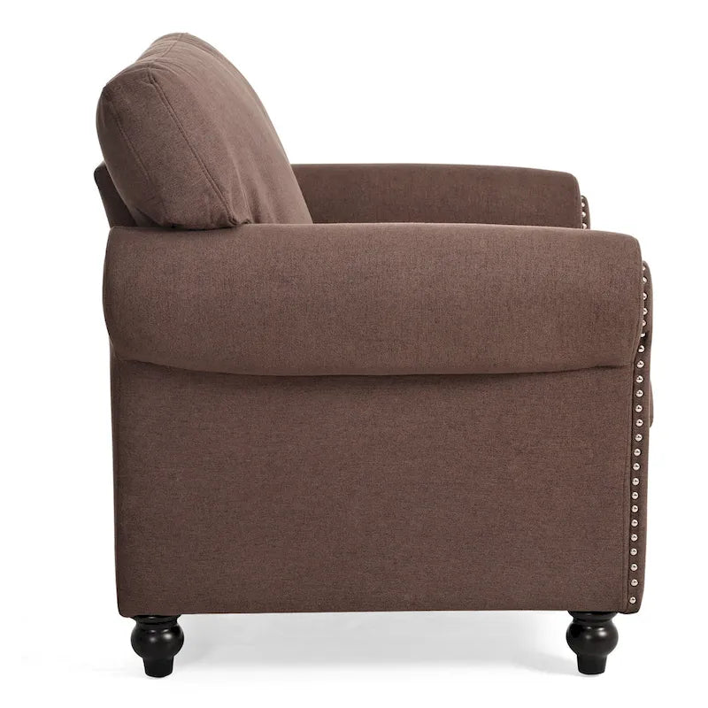 Brown Modern 37.4 Upholstered Accent Chair with Solid Wood Frame and Nailheads for Living Room