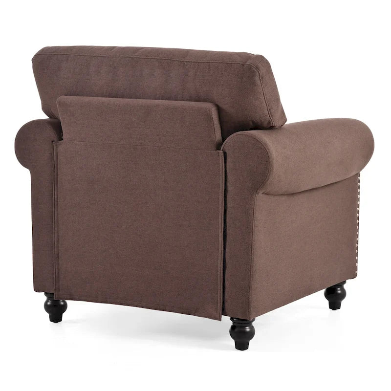 Brown Modern 37.4 Upholstered Accent Chair with Solid Wood Frame and Nailheads for Living Room