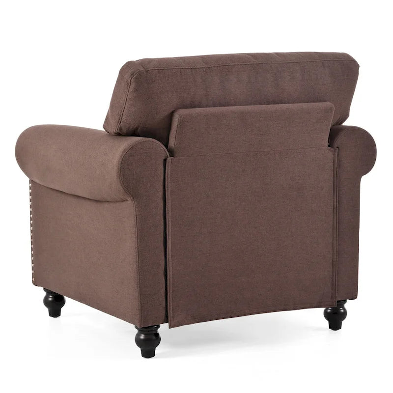 Brown Modern 37.4 Upholstered Accent Chair with Solid Wood Frame and Nailheads for Living Room
