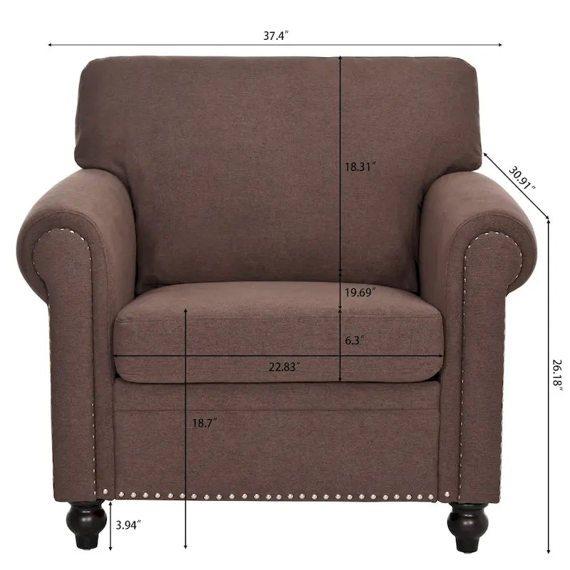 Brown Modern 37.4 Upholstered Accent Chair with Solid Wood Frame and Nailheads for Living Room
