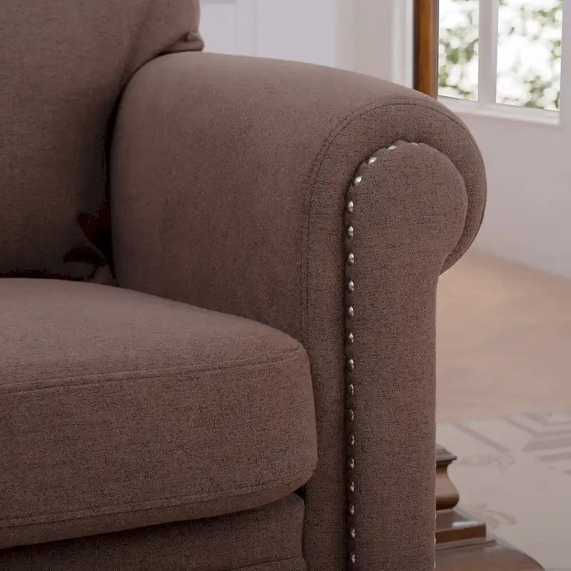 Brown Modern 37.4 Upholstered Accent Chair with Solid Wood Frame and Nailheads for Living Room