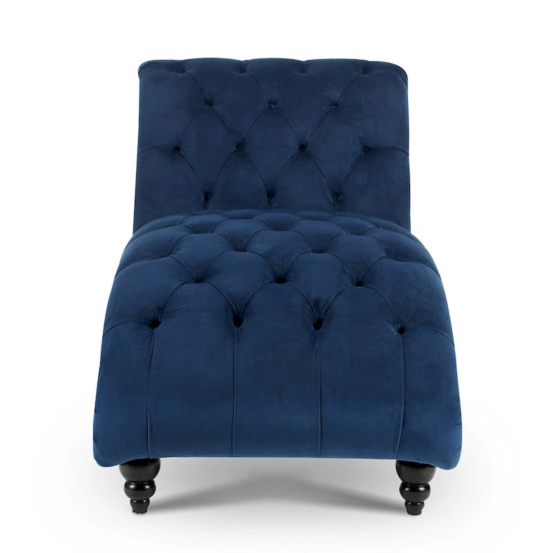 Button-Tufted Chaise Lounge Chair with Nail Head Trim, Blue