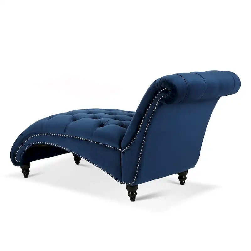 Button-Tufted Chaise Lounge Chair with Nail Head Trim, Blue