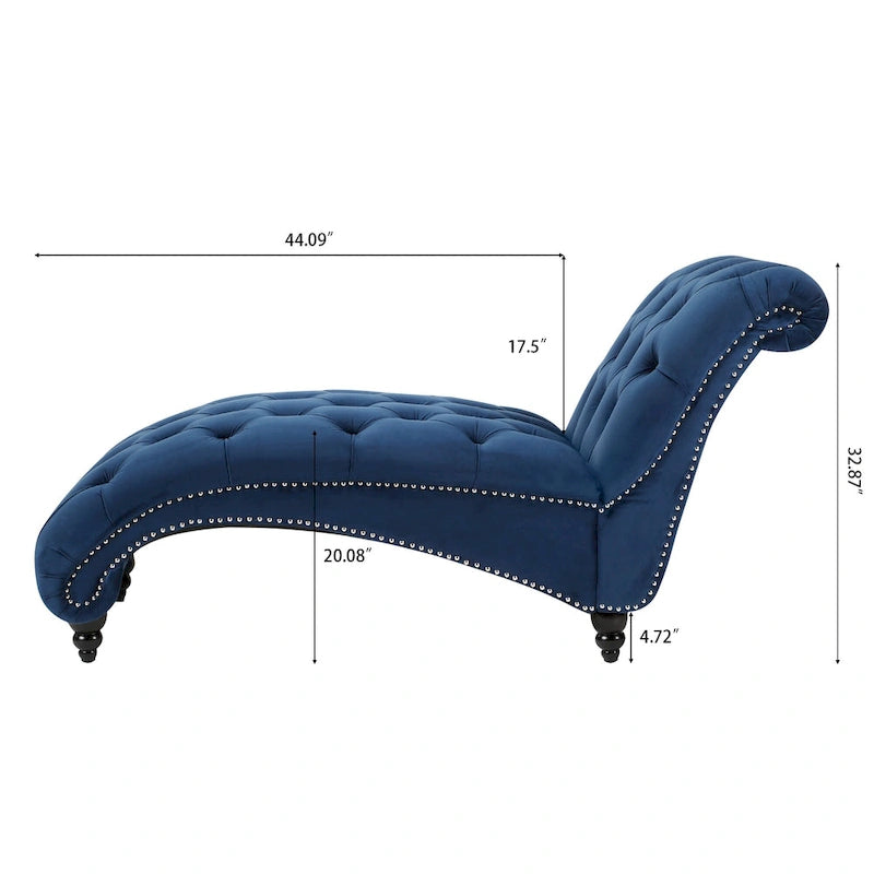 Button-Tufted Chaise Lounge Chair with Nail Head Trim, Blue